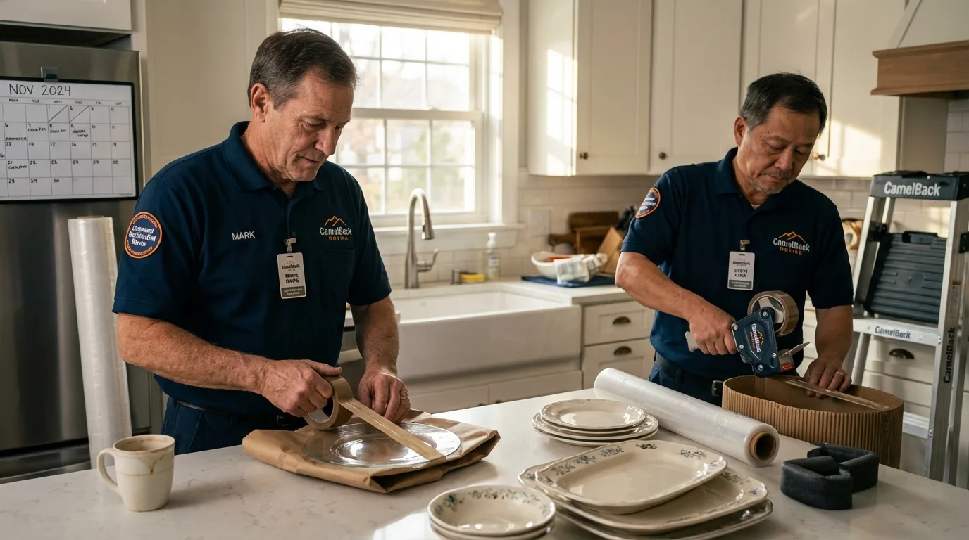 Professional crew packing kitchen dishware in La Plata, MD